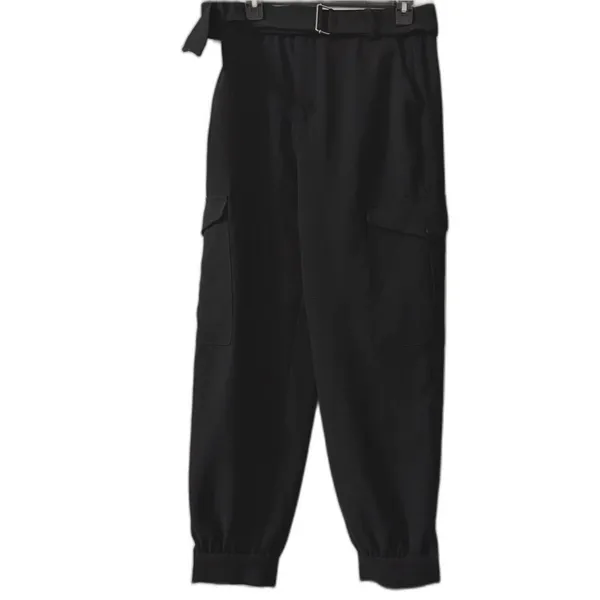 Zara Black Cargo Pants Belted Utility Jogger Snap Ankle Tapered Size M - Image 2