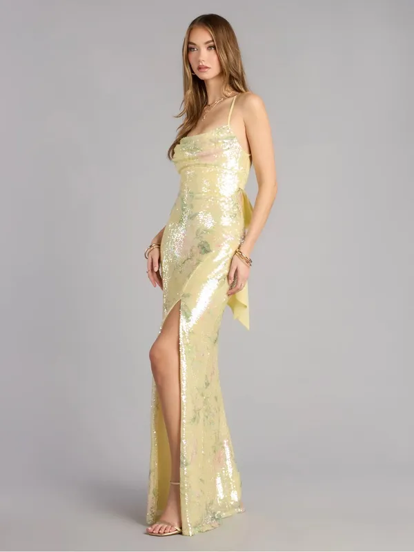 Windsor Brinley Bow Back Floral Sequin Column Dress - Image 2