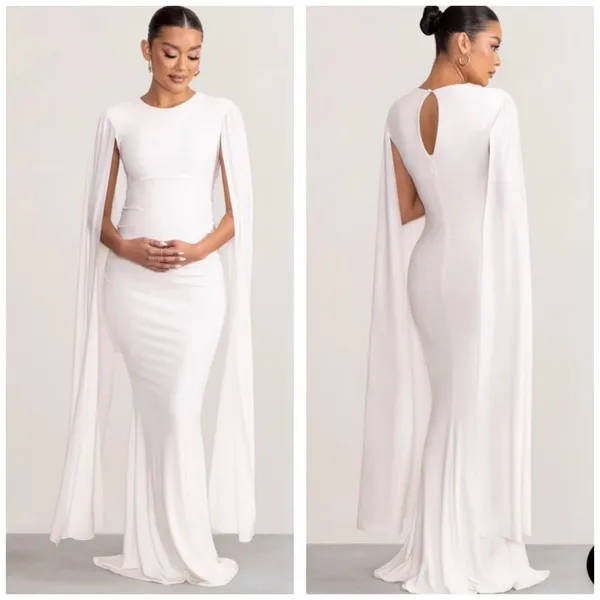 Club L London Divine Timing White Maternity Maxi Dress Cape Sleeves Size 10 - Image 2