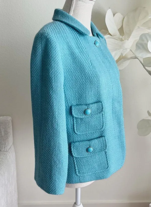 Talbots Long Sleeve Teal Textured Wool Blazer - Image 4