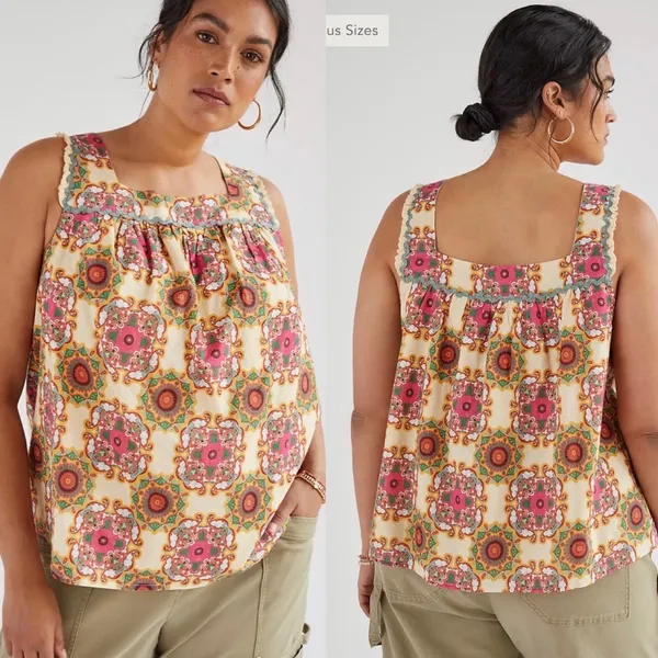 NWT $108 Anthropologie x Let Me Be Cotton Ruffled Square Neck Pullover Tank S - Image 4