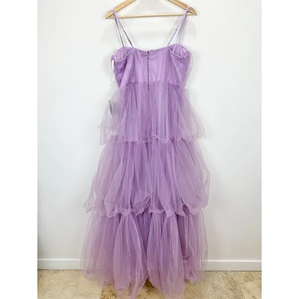 Lulus Unforgettable Poise Lilac Tulle Bustier Tiered Maxi Dress Formal Large NWT - Image 11