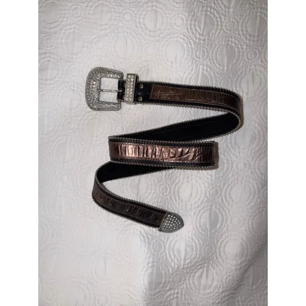 Western Rhinestone Bling Belt Croc Embossed Leather Cowgirl Y2K Western 37” - Image 2