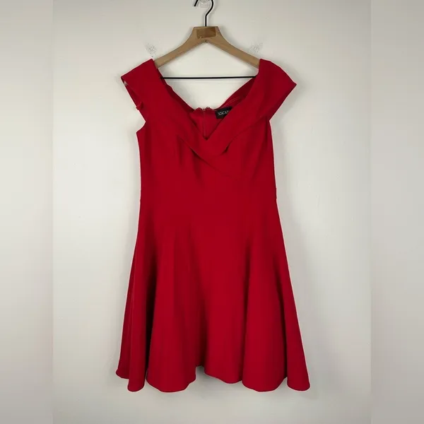 XSCAPE Red Off The Shoulder Fit & Flare Mini‎ Formal Dress Women’s Sz 10 - Image 3