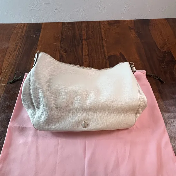 Kate Spade New York White‎ Pebbled Leather Shoulder Bag Hobo with Dust Bag - Image 9