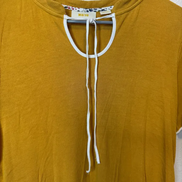 Maeve by Anthropologie What’s The Hap Golden Yellow Sweet Tie Neck Ribbed Tee L - Image 3