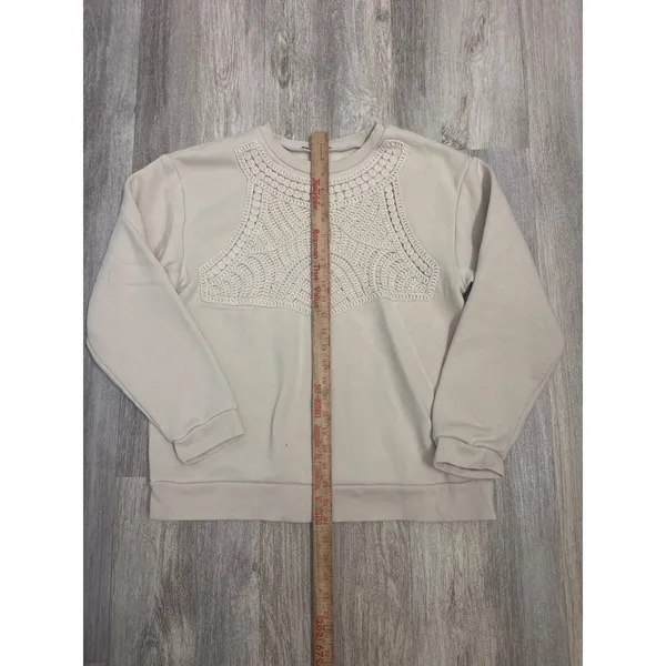Zara Womens‎ Cream Embroidered Bib Sweatshirt Long Sleeve Crew Neck Small - Image 5