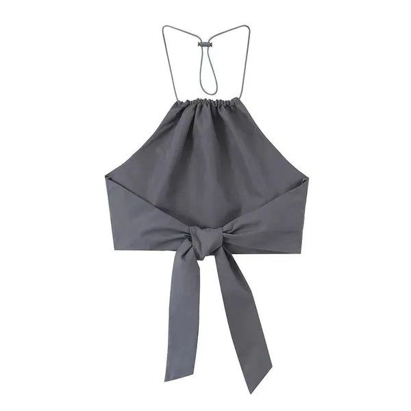 ZARA Women Sleeveless Halter‎ Neck PARACHUTE TRENCH Crop Top Grey Size XL NEW - Image 2