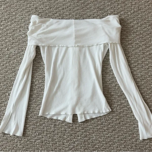 Princess Polly White Ribbed Off-Shoulder Top - Image 9