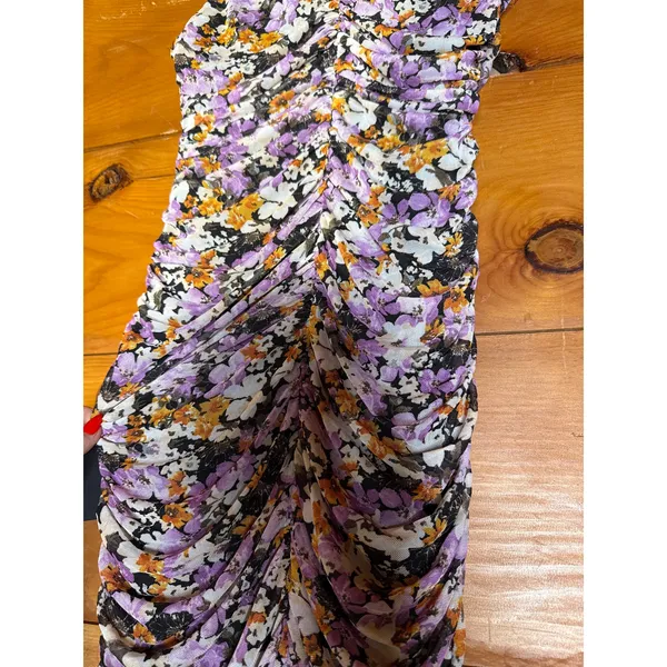 NWT Lulus V.I.P. Treatment Black Floral Mesh Ruched Bodycon Midi Dress Cruise M - Image 7