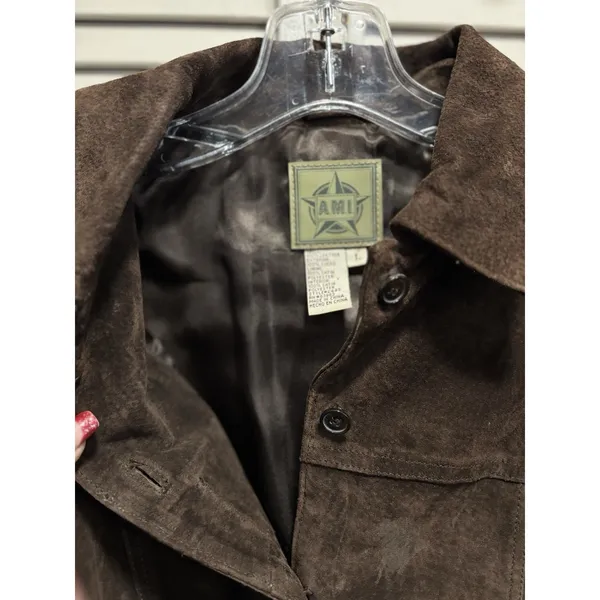 Vintage AMI Brown Long Sleeve‎ Suede Button Up Jacket Size Large Satin Lined - Image 5
