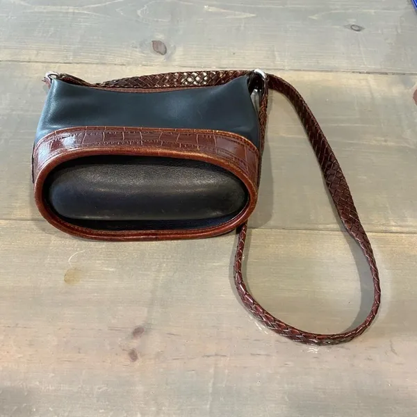 Brighton Judy Little Mini Vintage Leather Bucket Crossbody Bag Black Brown - Image 3