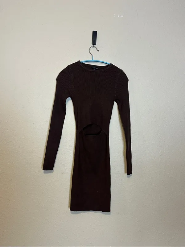 Whitefox Headlines Brown Chocolate Knit Sweater Cut Out‎ Dress Size XS - Image 4