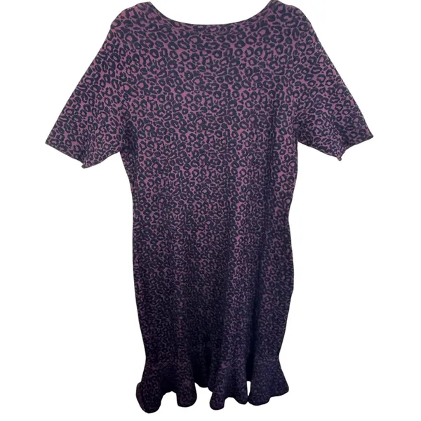 Dressbarn NWT‎ Burgundy Black Leopard Short Sleeve Peplum Hem Midi Dress Size L - Image 2