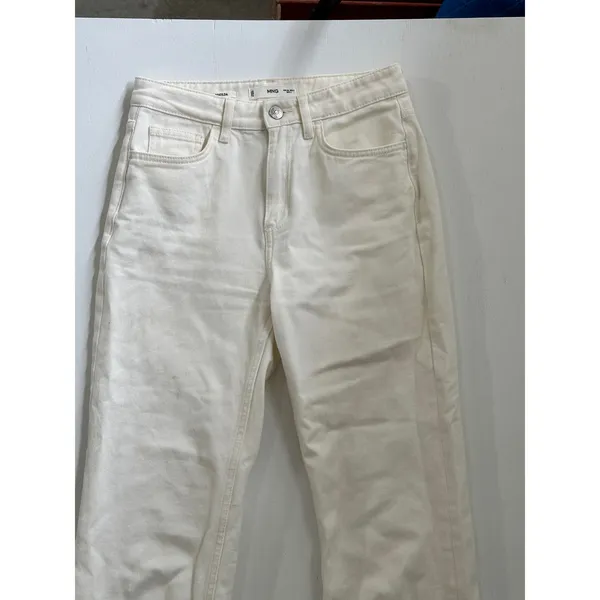 Mango Matilda Straight Leg Jeans Off White Cream High Waist Cotton Size 2 - Image 5