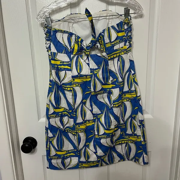 Lilly Pulitzer Blue White Sailboat‎ Strapless Dress - Image 6