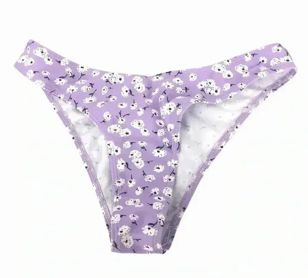 Floral Lilac Two Piece Deep Plunge Bikini Top High Waisted Bottoms Womens Medium - Image 9