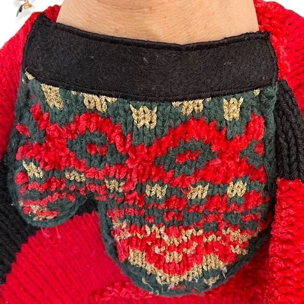 Vintage hand knit Holiday Santa cotton angora ugly sweater Large - Image 3