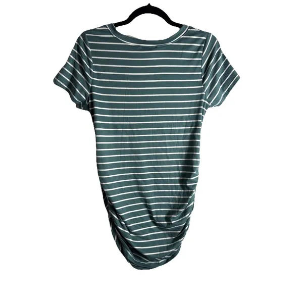 Full Moon Maternity Shirt Women's Medium Green Striped Gathered Sides for Baby - Image 4