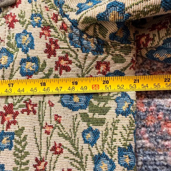 Floral Tapestry Denim Jacket Oversized Ruffle Peter Pan Collar Woven Medium - Image 7