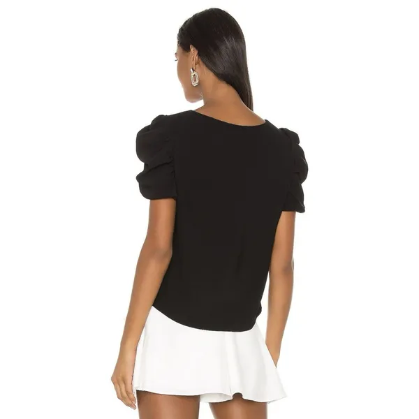 Revolve Amanda Uprichard Merris Top Black Puff Sleeve Large Minimalist Neutral - Image 3