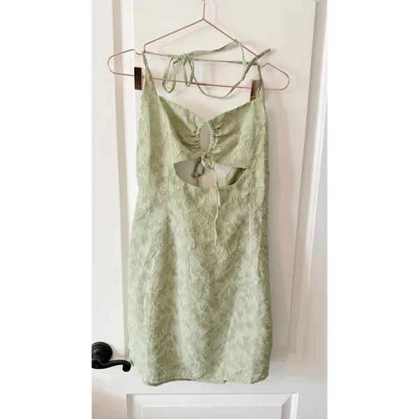 Princess Polly Mini Dress‎ Womens Andre Size 10 Green Floral Burnout Halter - Image 4