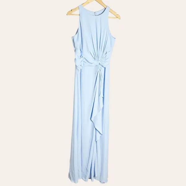 David’s Bridal Ice Blue Sleeveless High Neck Draped Front Brisdesmaid Gown 10 - Image 3