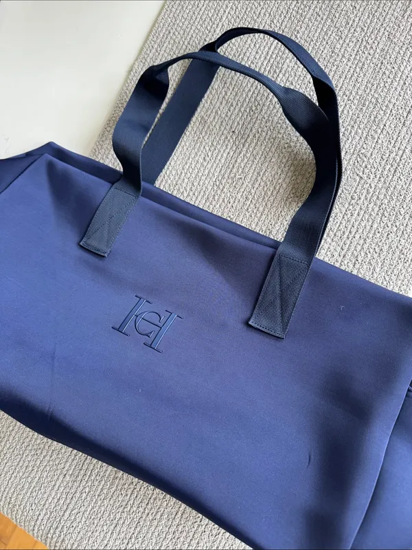 Carolina Herrera Bad Boy Navy Blue Neoprene Duffle Travel Tote Bag - Image 2