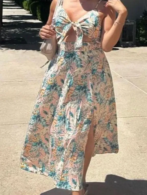 Floral Top And Maxi Dress With Print Bow Front - Image 2