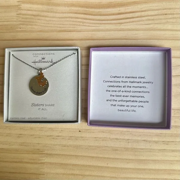 Hallmark Stainless Steel “Sisters Share It All” Necklace with Butterfly Charm - Image 3