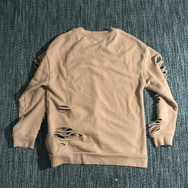 Alo Yoga Fade Long Sleeve Pullover Slash Out Distressed Henna Size XS - Image 2