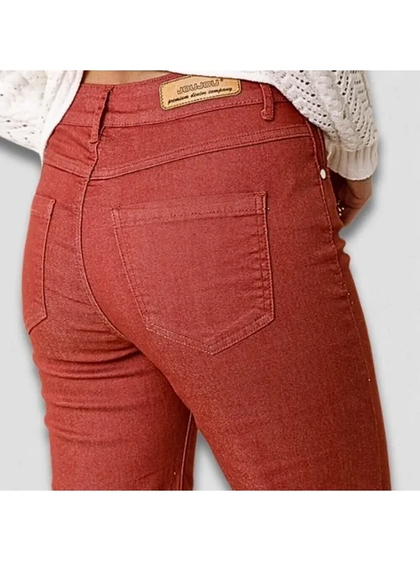 Mid-rise capri jeans culottes straight-leg terracotta cotton boho grunge Y2K 27 - Image 2