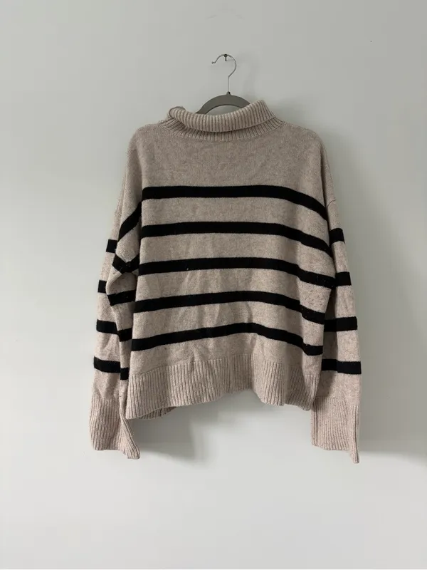 THE RESET R Label Black Tan Wool Cashmere Knit Wide Sleeve Turtleneck Sweater XL - Image 4