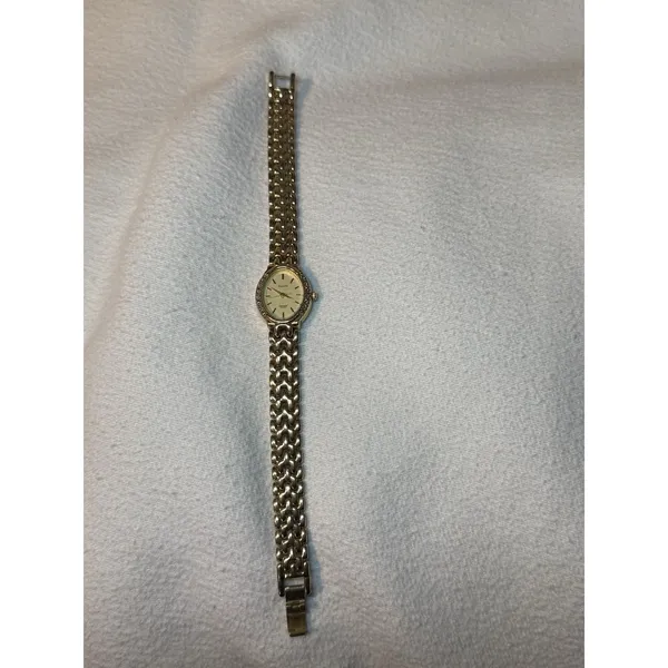 Elgin Diamond Accent Quartz Wristwatch Gold Oval Dress Analog with Box - Image 5