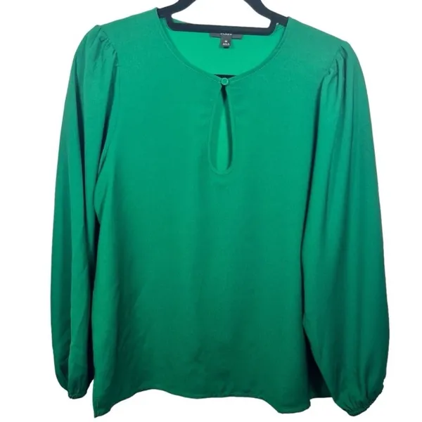 J.Crew Womens Green Keyhole‎ Balloon Sleeve Blouse Top Medium Solid Long Sleeve - Image 4