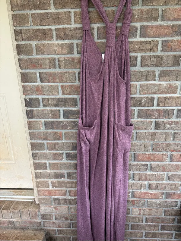 Mauve Knit Wide-Leg Jumpsuit with Knotted Straps - Image 2