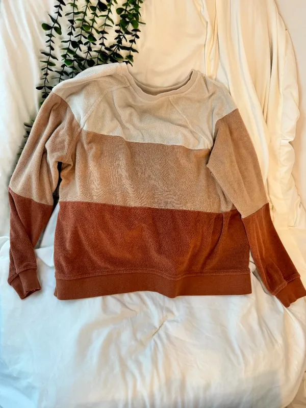 Time and Tru Colorblock Sweater Medium M 8-10 Brown Tan Cream Pullover Top - Image 4