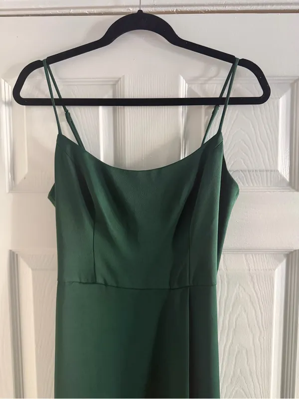 David's Bridal Celebrate Crepe-Back Satin Spaghetti Strap Dress Juniper Size 6 - Image 2