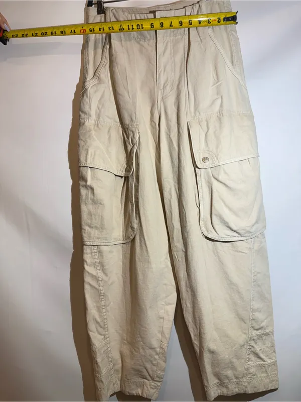 Free People Brentwood Aged Green Slouchy Cargo Pants Cotton Size 12 - Image 4