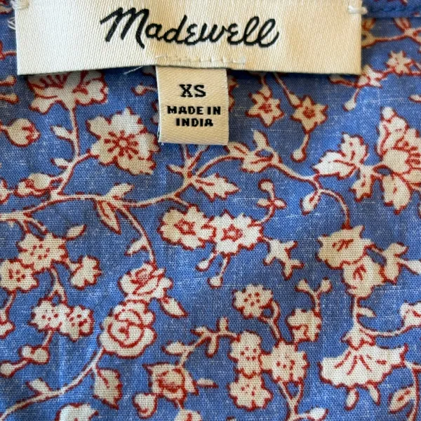 Madewell Blue Floral Puff‎ Sleeve V Neck Casual Blouse Top Women XS Boho Peasant - Image 6