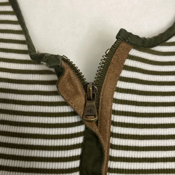 Lauren Ralph Lauren Brown Striped Henley womens Size Large Cotton Equestrian - Image 4