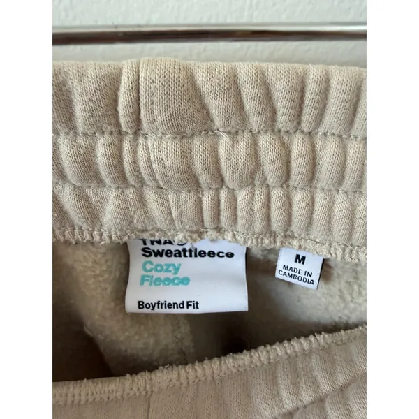 Aritzia TNA Cozy Fleece Boyfriend Fit Sweatpants Tan Beige Medium Joggers - Image 3