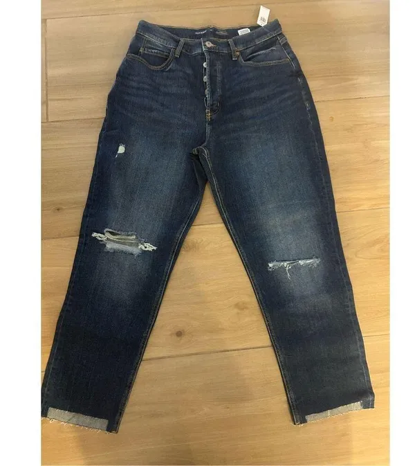 NEW Old Navy Sky Hi Straight Striped Extra High Waist Secret Smooth Jeans 14 - Image 2