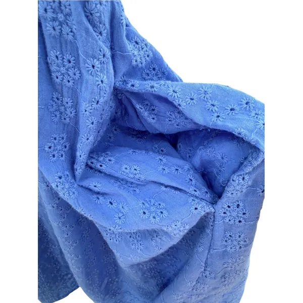Karlie Blue Cotton Eyelet Crochet Granny Square Puff Sleeve Mini Dress S Cottage - Image 8