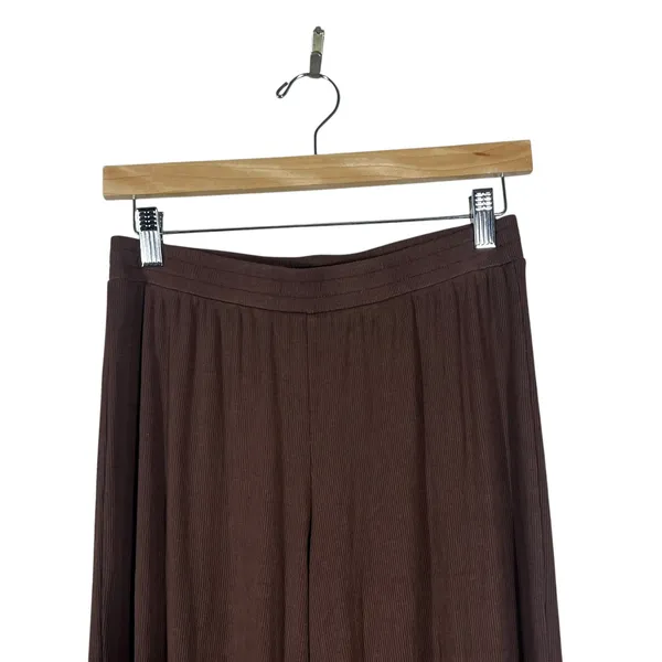 Freckled Poppy Ribbed Solid Wide Leg Pants Brown Boho High Waist Size M - Image 2