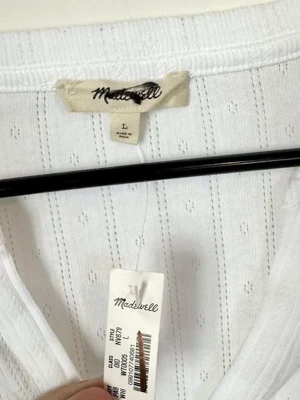 NWT Madewell Pointelle Notch Neck Tee in White - Size: Large - Image 3