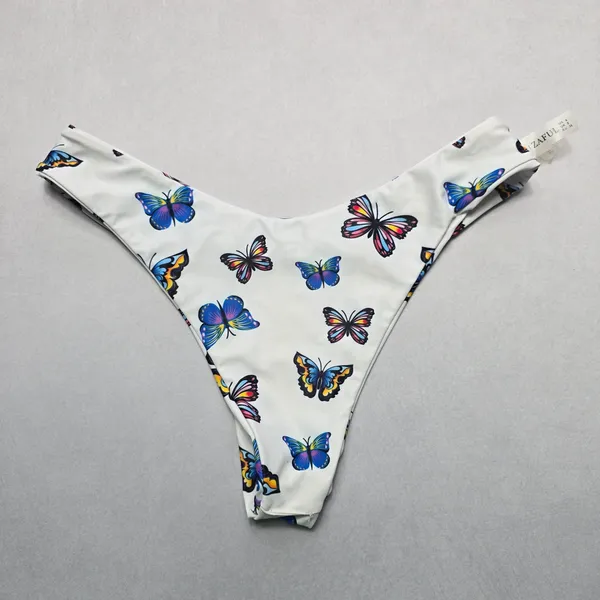 Zaful White Butterfly Thong Swim Beach Cheeky Flirty Boho‎ Bikini Bottom L Large - Image 6