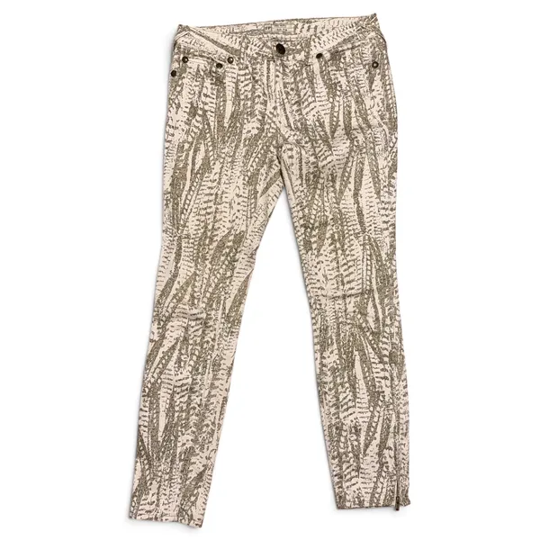 Free People Olive Green Abstract Feather Print Ankle Zip Skinny Jeans Size 26 - Image 2