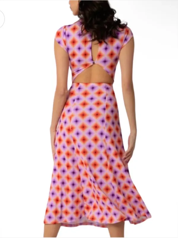 Olivaceous Pink & Orange Geometric Midi Dress with Side Slit - Image 3