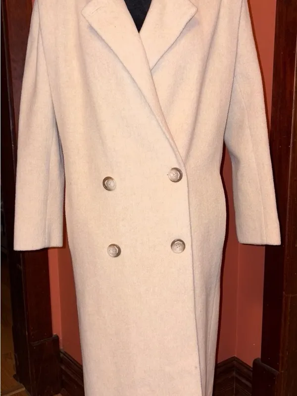 Britanny Originals Wool Double-Breasted Cream Long Coat - Image 2